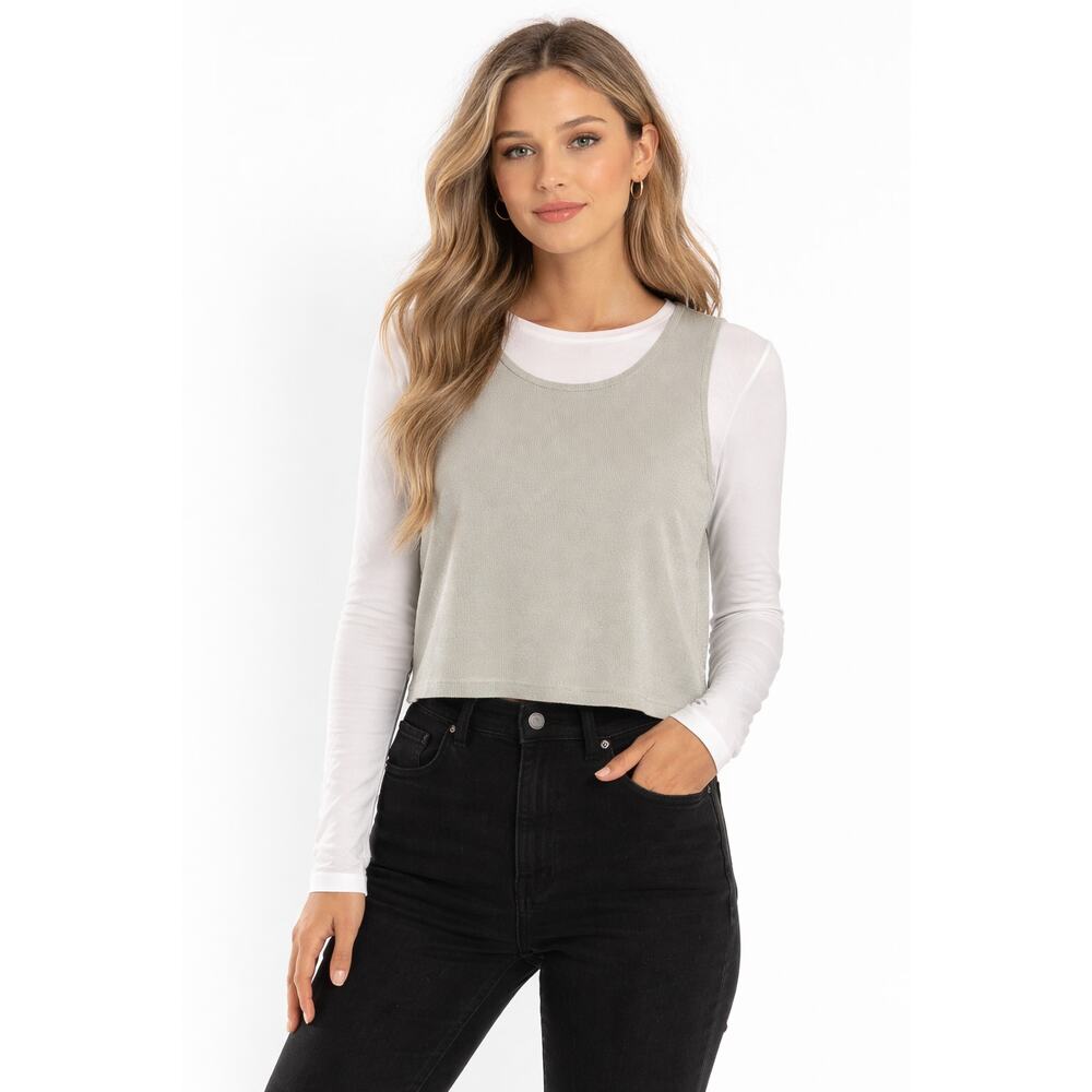 Galindo Shimmer Knit Cropped Tank Top Womens Sleeveless Layering Top